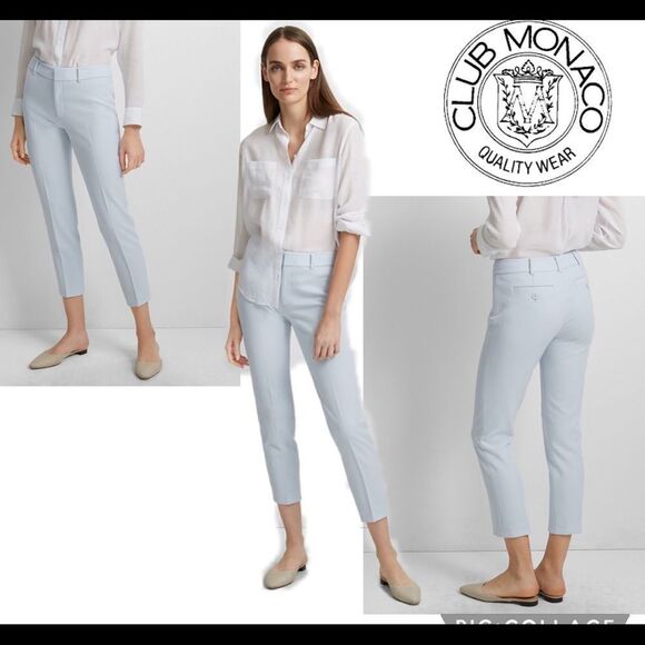 CLUB Monaco Remi mid-rise cropped slim fit trouser textured pants blue Sz 4🇨🇦 - Picture 1 of 14